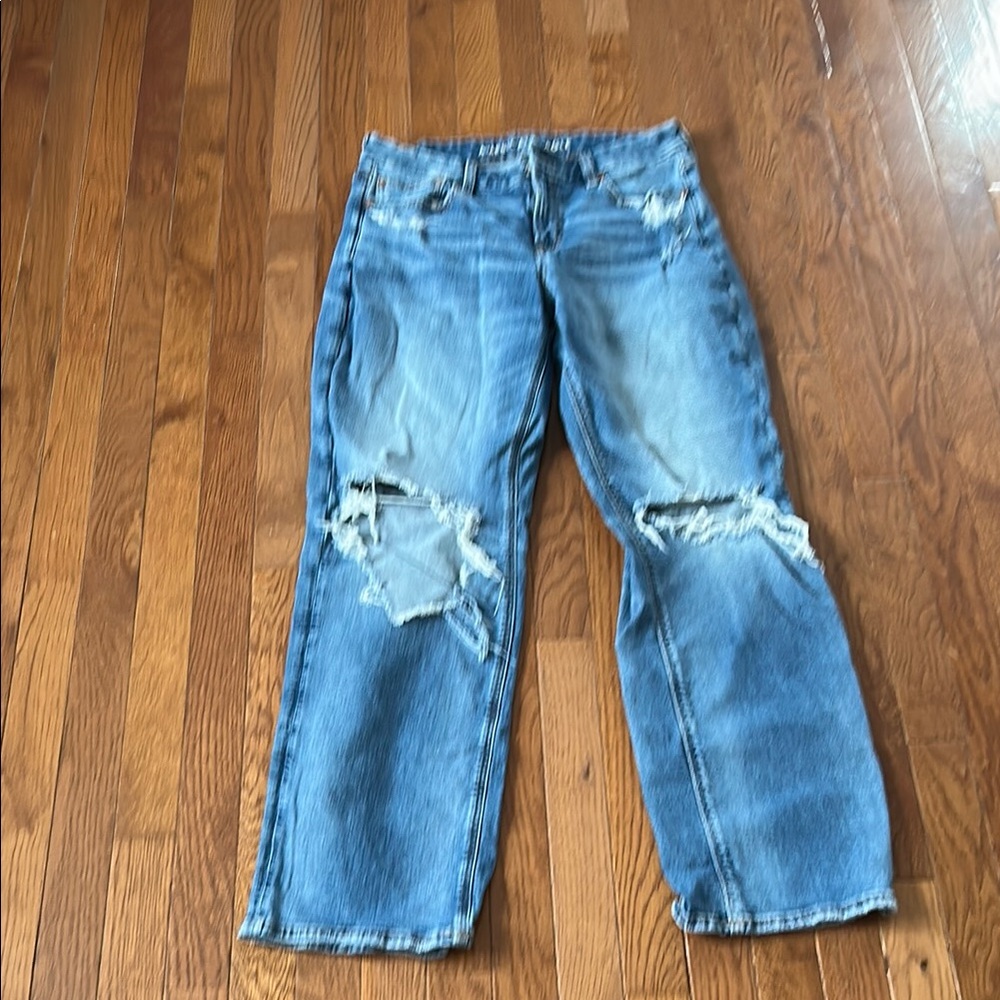 American Eagle Outfitters Relaxed Blue Jeans with Distressed Knees